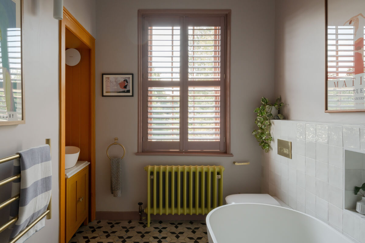 bathroom orange built-in sink space