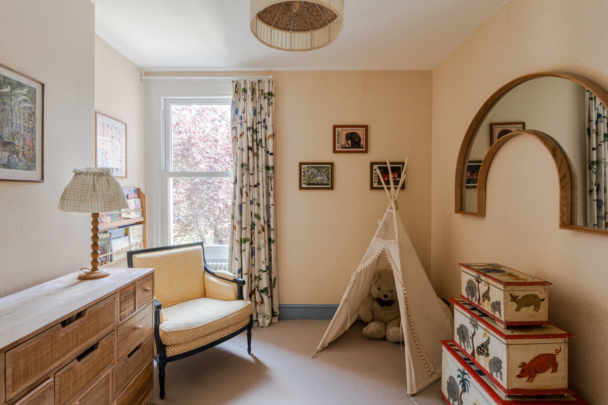 beige wallpaper nursery