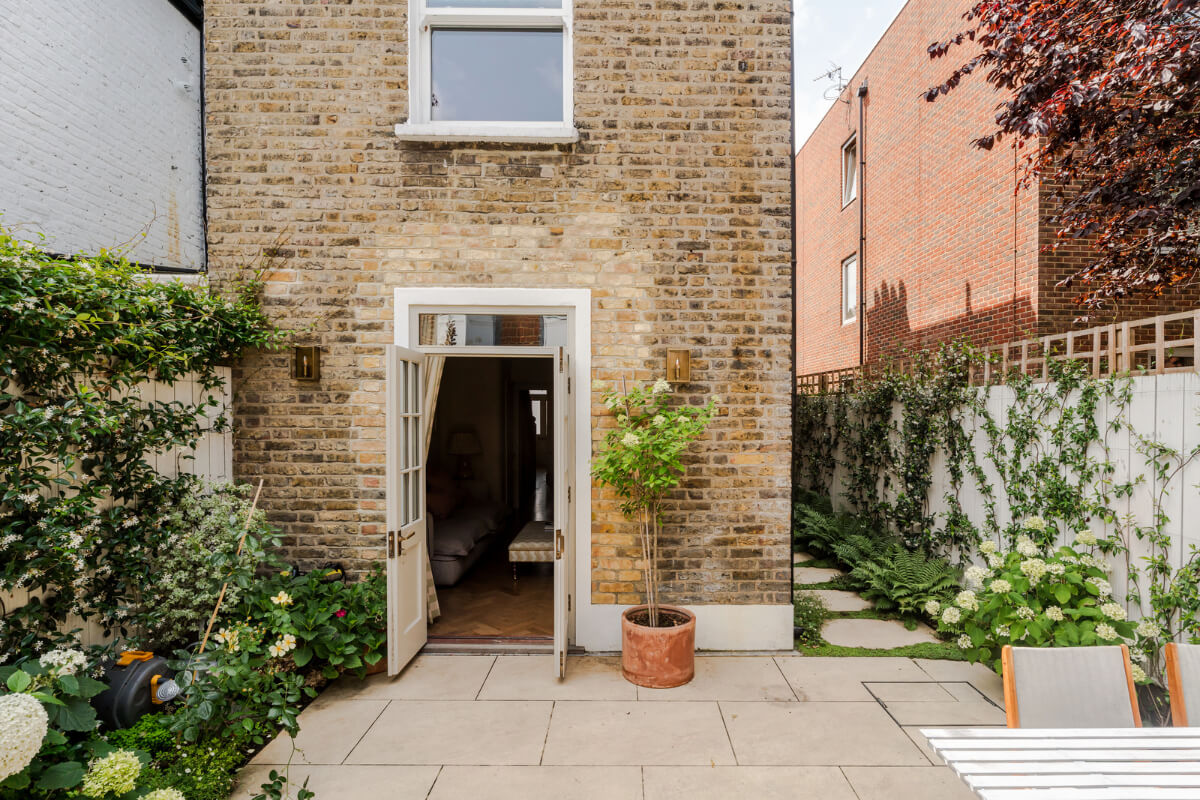double glass doors paved garden