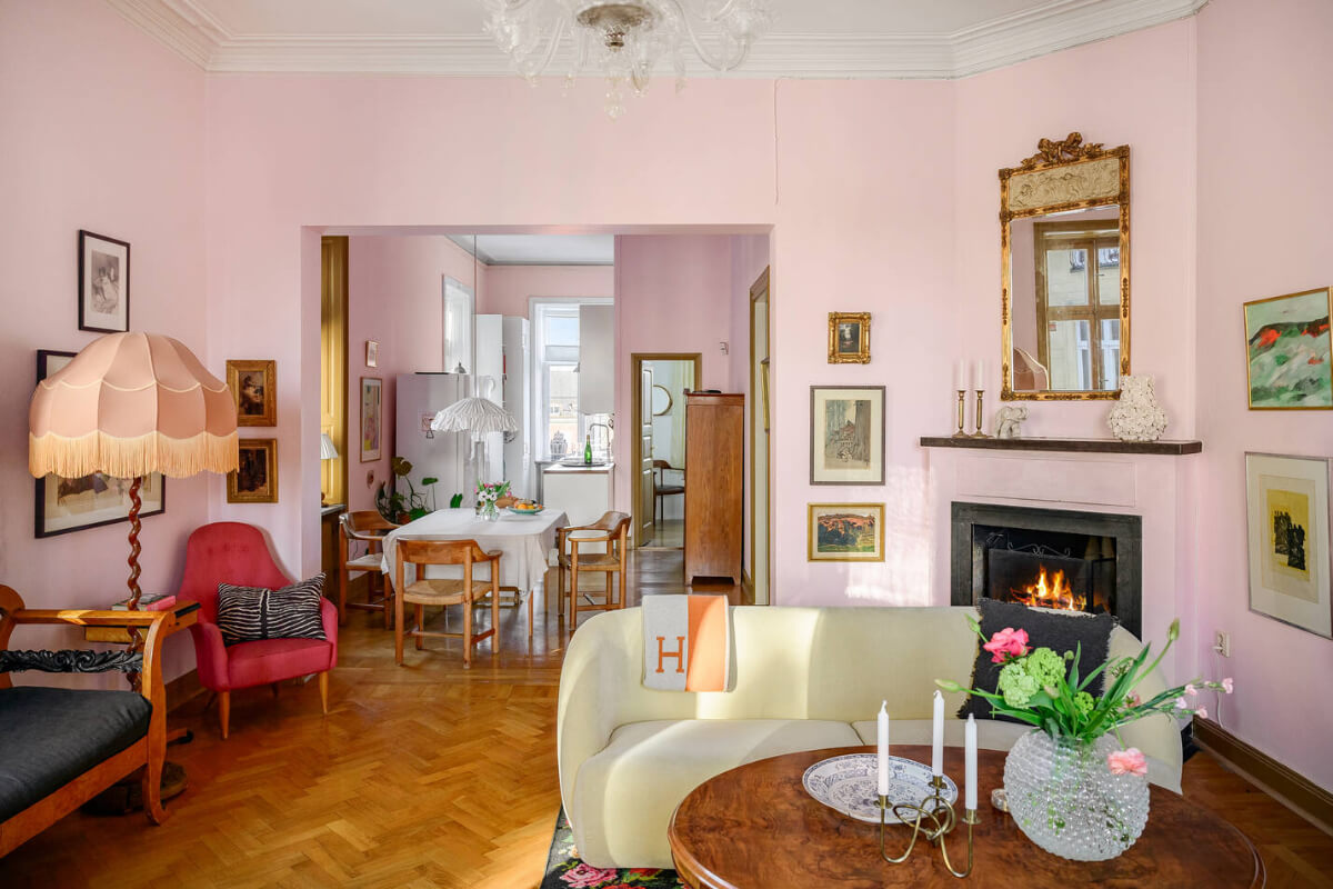 pink open plan living space