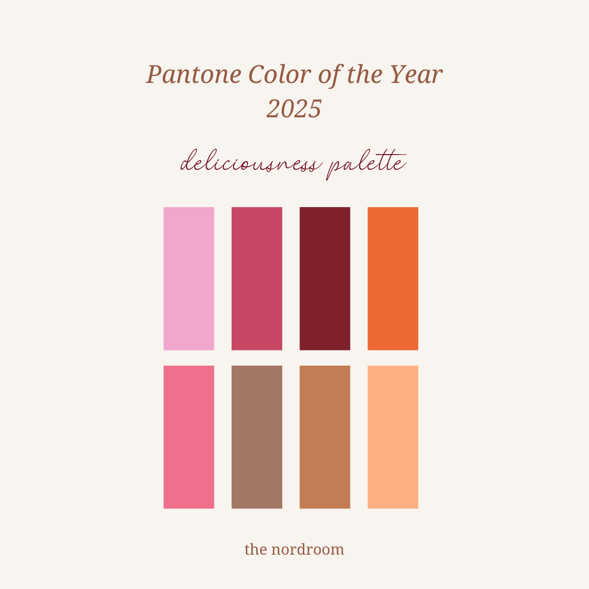 pantone deliciousness color palette nordroom Pantone Color of the Year 2025: Mocha Mousse Interior Inspiration