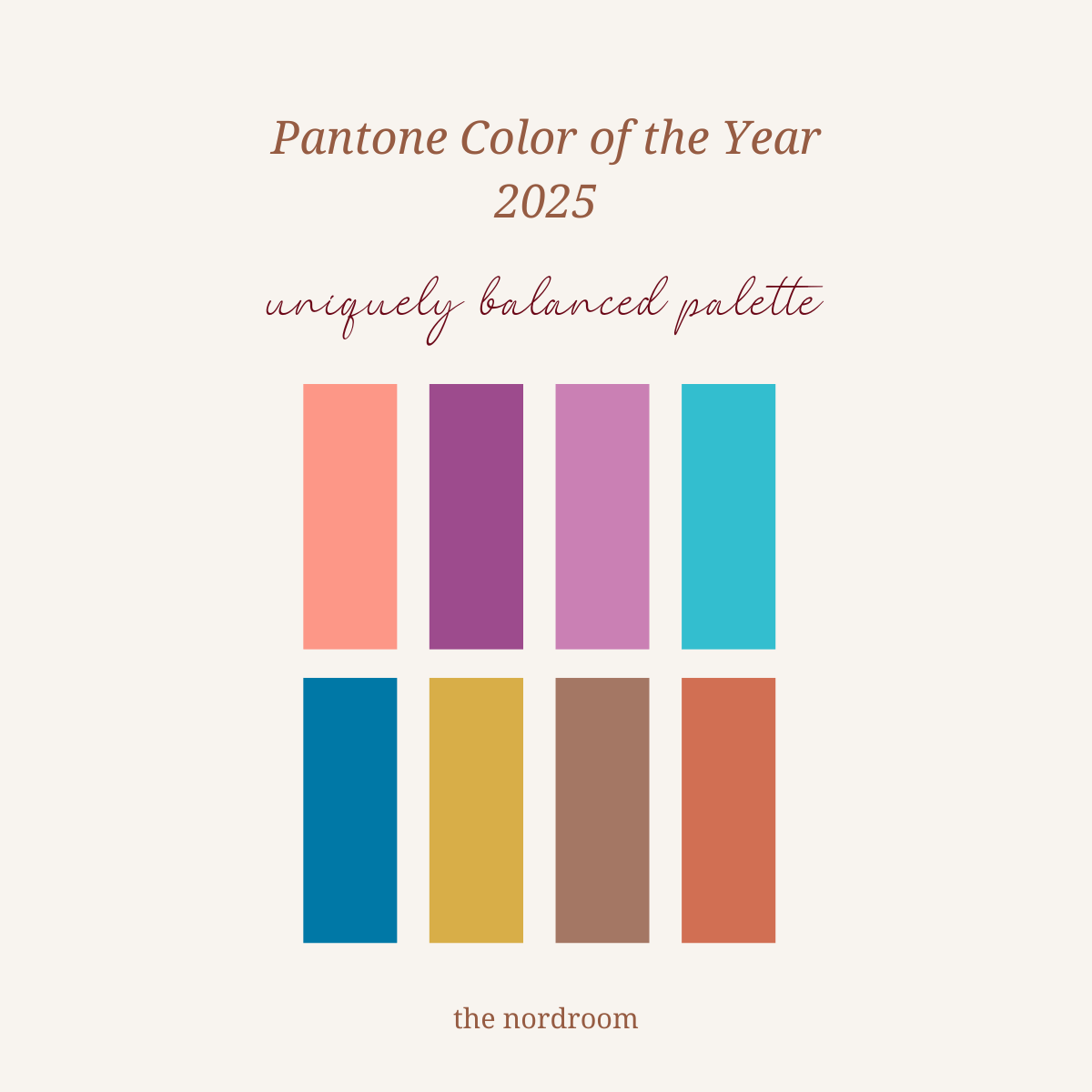 pantone uniquely balanced color palette nordroom Pantone Color of the Year 2025: Mocha Mousse Interior Inspiration